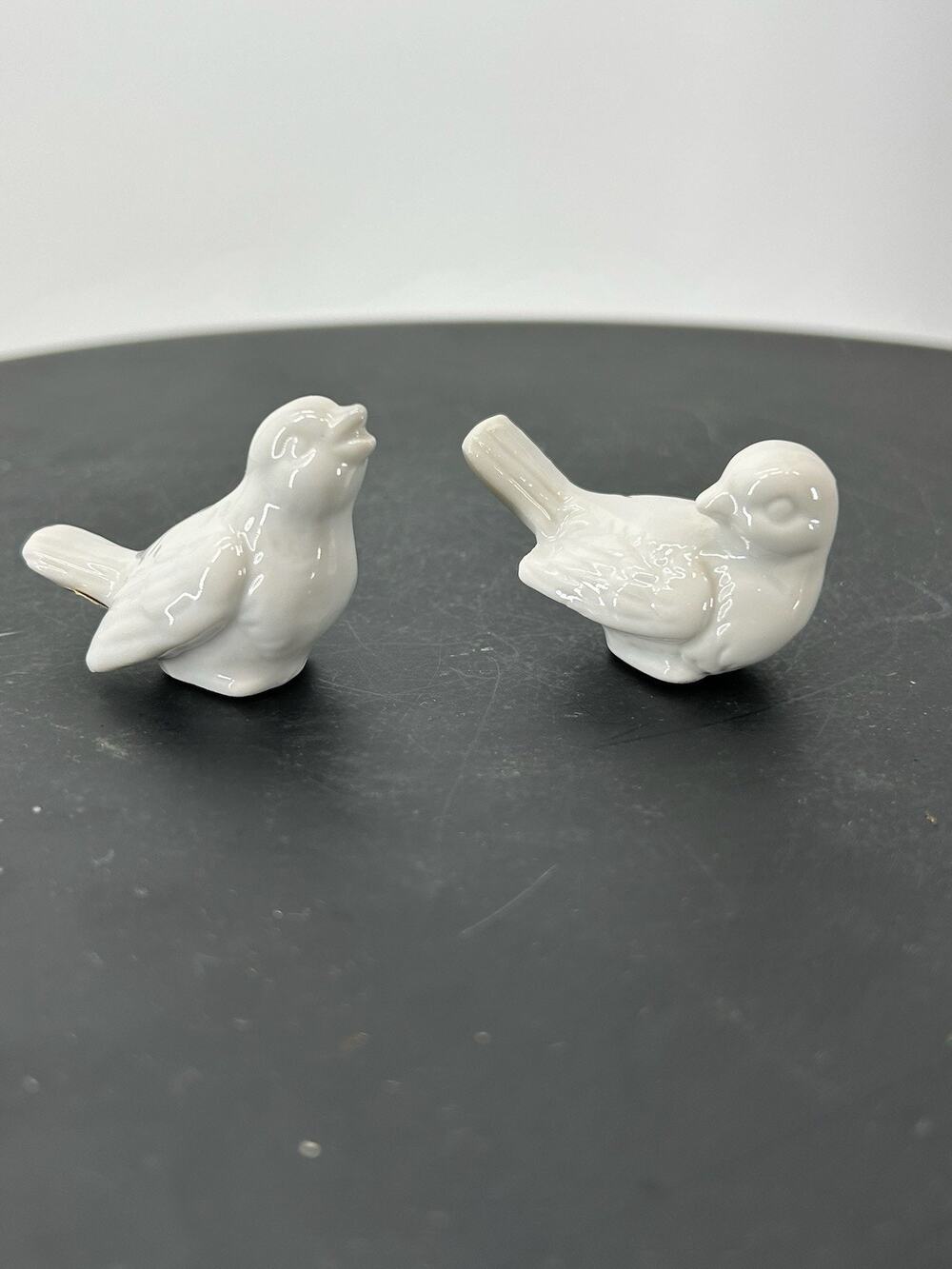 2 OMC Japan Vintage White Birds Ceramic Whimsical Chirping